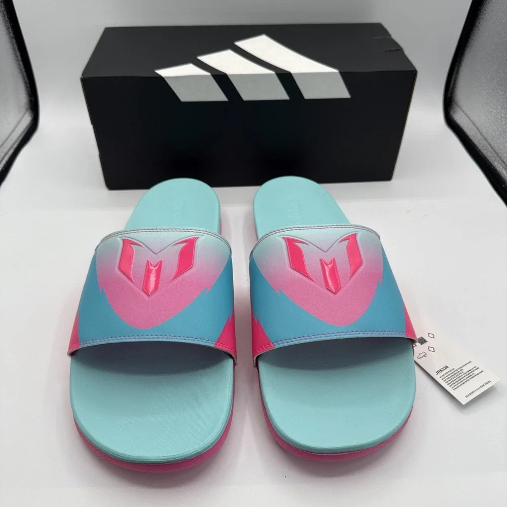 Adidas Messi Slides Men's Size 11 Sandals Pink Blue Adilette Comfort‎ JR6326